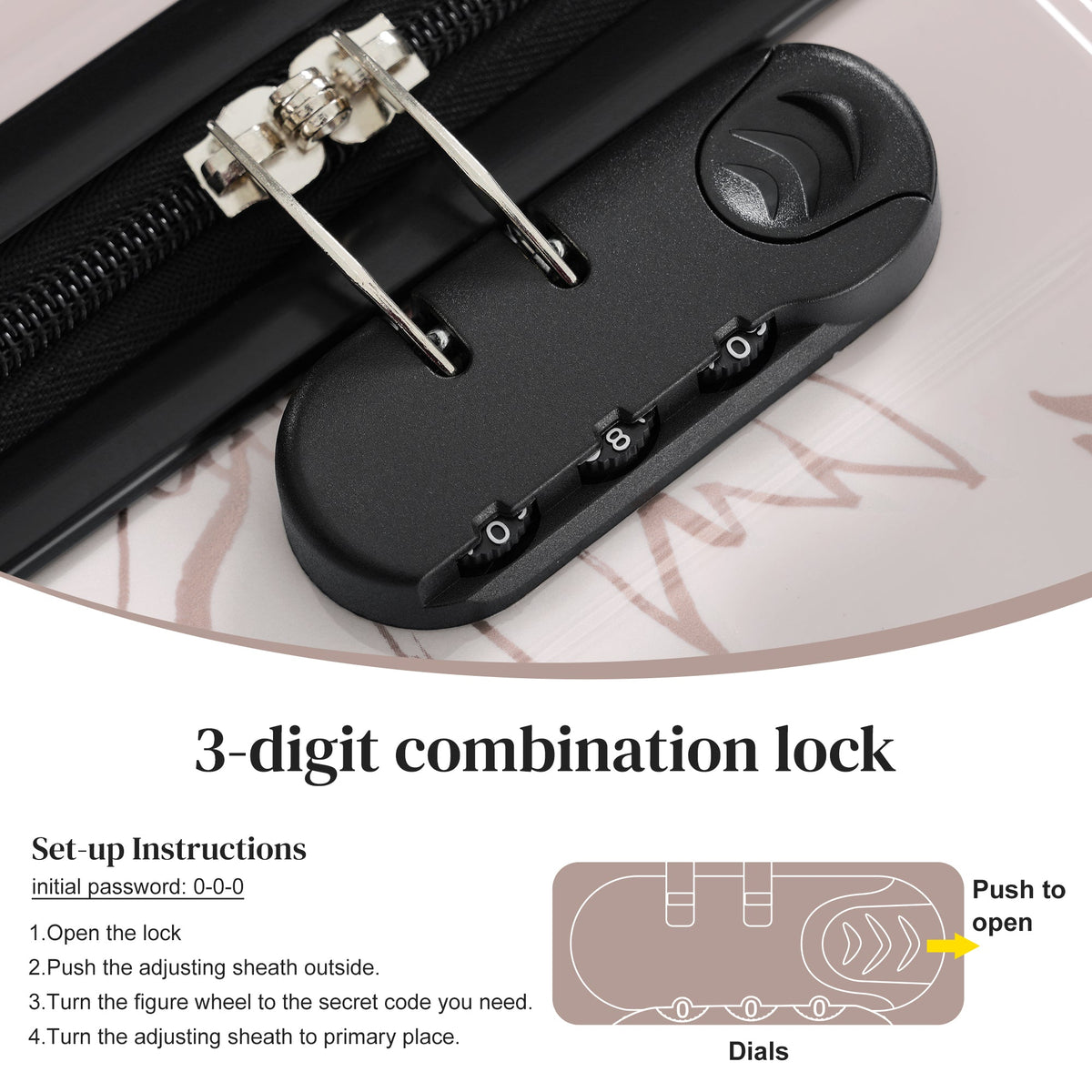 PC+ABS Hardside Luggage Set with Digital Lock - Pink Flower Print