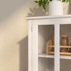 Buffet Storage Cabinet with Double Glass Doors and Bell Handle - White