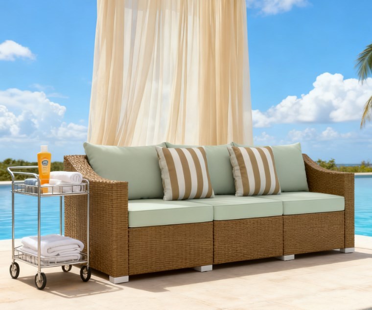 Rattan Wicker Seater Patio Couch with Cushions and Throw Pillows