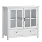 Buffet Storage Cabinet with Double Glass Doors and Bell Handle - White