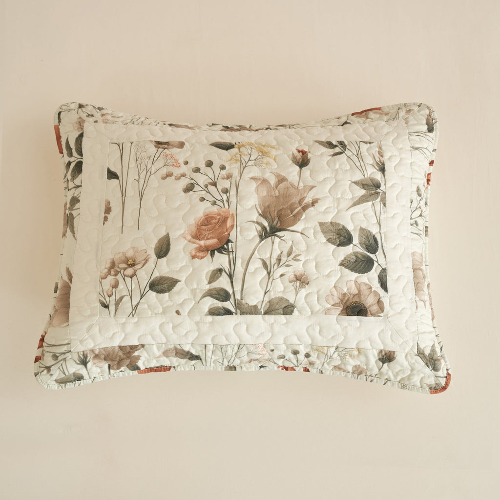 DaDalogy Enchanted Meadow Bed in a bag Set - Victoria Garden Delicate Floral Symphony in Beige, Rose, and Soft Green, Luxuriously Soft Quilted Set