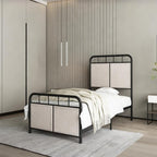 Twin Size Linen Upholstered Platform Metal Bed Frame with Fabric Headboard and Footboard