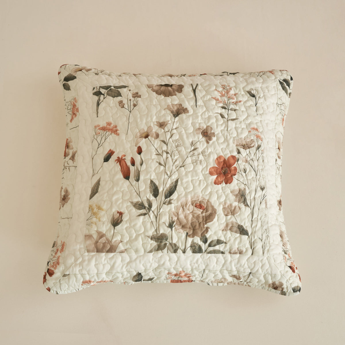 DaDalogy Enchanted Meadow Bed in a bag Set - Victoria Garden Delicate Floral Symphony in Beige, Rose, and Soft Green, Luxuriously Soft Quilted Set
