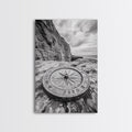 Compass On Cliff, Adventure Travel Art, Nautical Wall Decor, Framed Canvas Print, Rustic Office Art, Nature Explorer Gift Idea