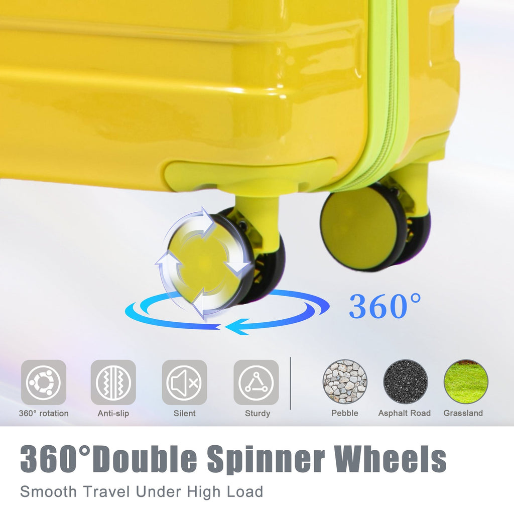 20'/24'/28' 3-Piece PC Spinner Wheel Luggage Set (Yellow+Green)