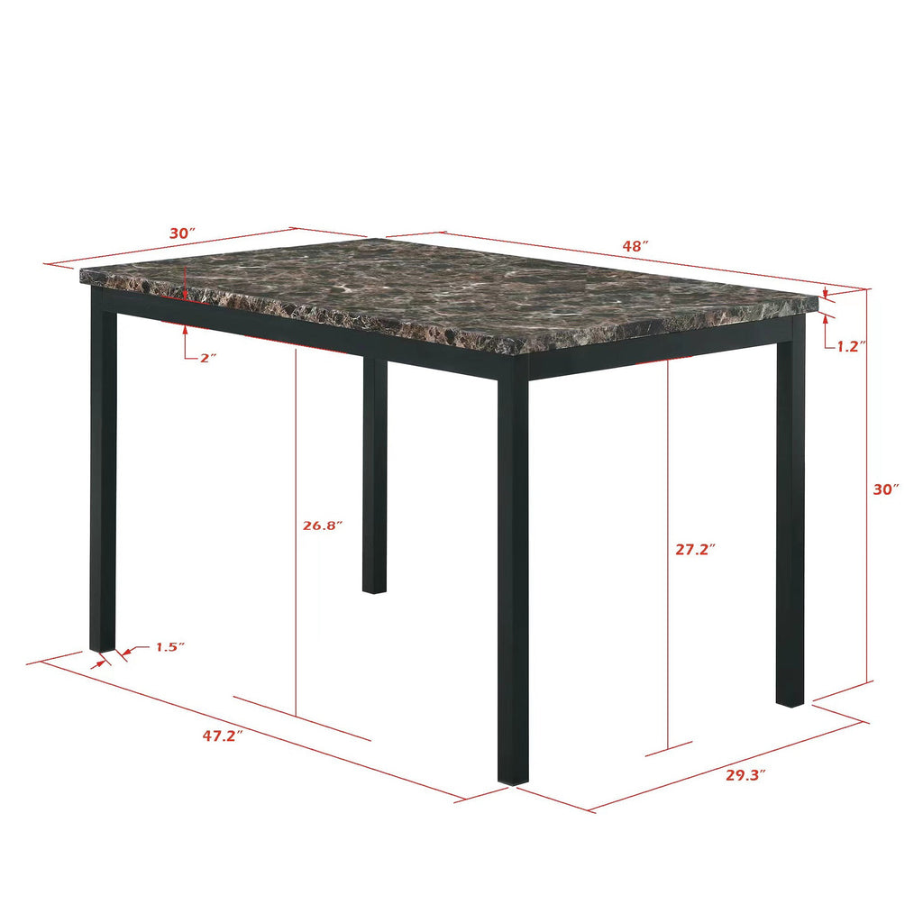 5 Piece Metal Dinette Set with Faux Marble Top - Black