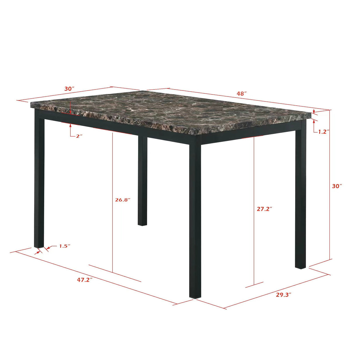 5 Piece Metal Dinette Set with Faux Marble Top - Black
