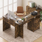 59" L-Shaped Executive Desk with Power Outlets and Storage