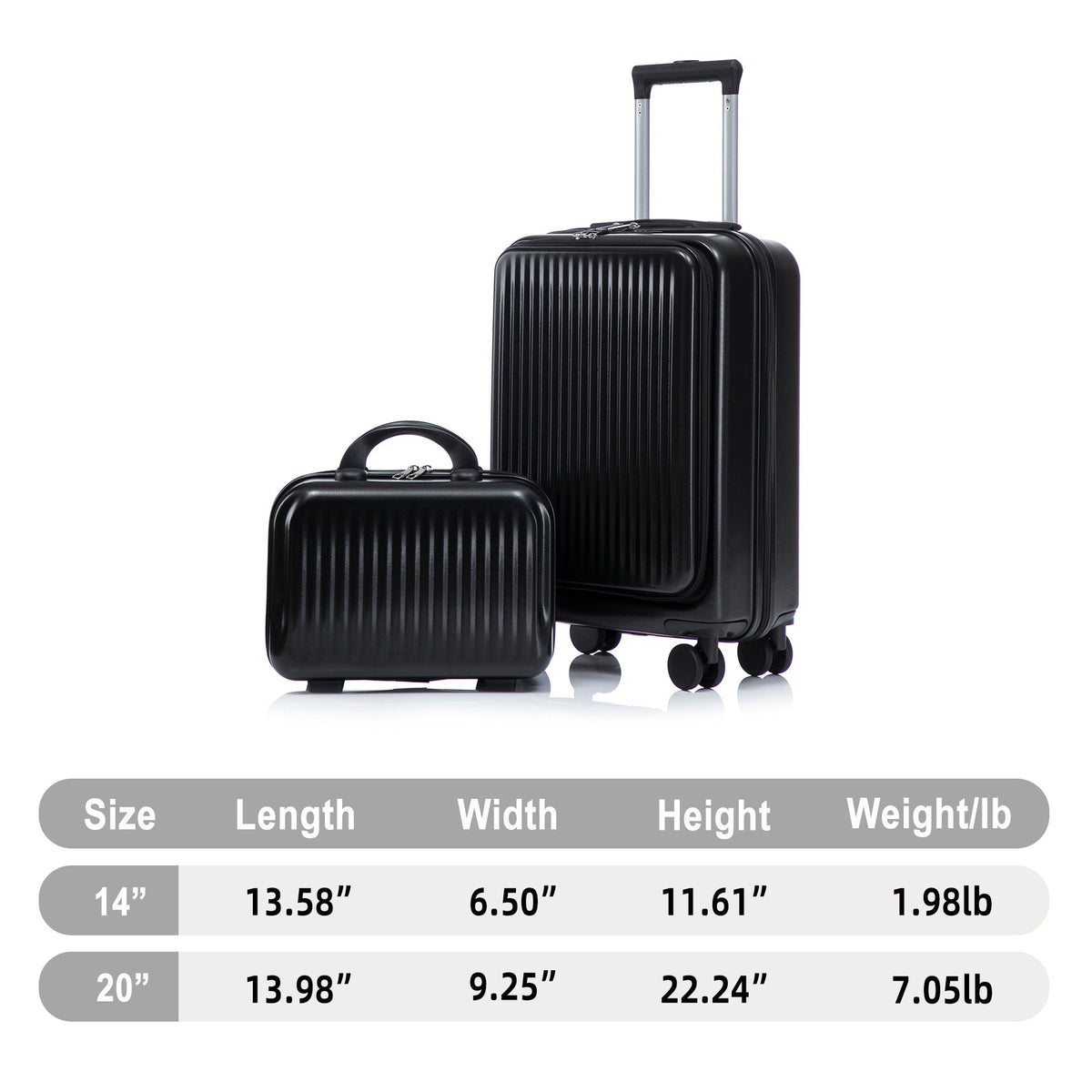 14' & 20' ABS Spinner Wheel Luggage Set with Cosmetic Case