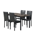 5 Piece Metal Dinette Set with Faux Marble Top - Black