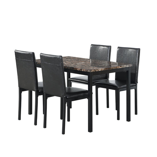 5 Piece Metal Dinette Set with Faux Marble Top - Black