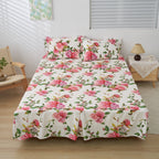 DaDa Bedding Romantic Roses Floral Bed Skirt - Matching Pink & White Ruffled Dust Ruffle for Quilted Coverlet Set - Lightweight & Breathable Polyester Bedskirt