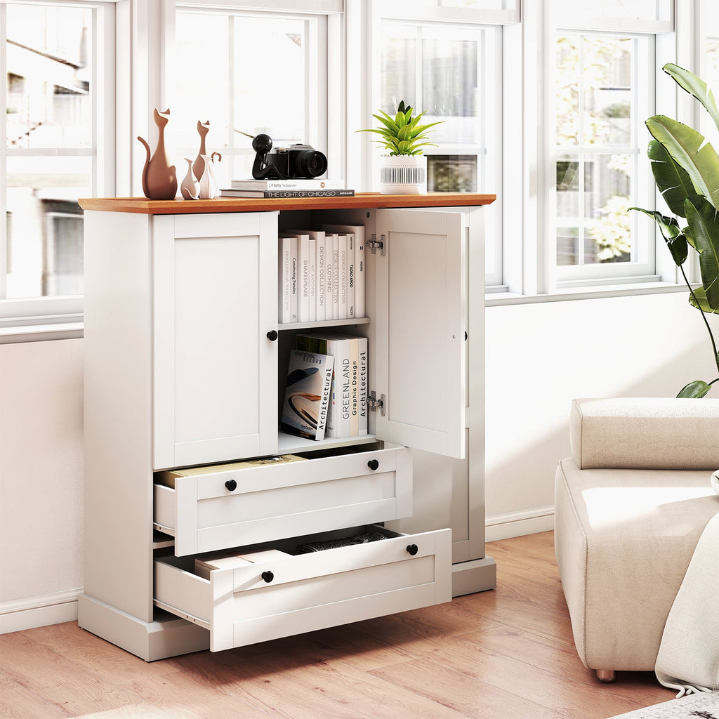 47.5 Inch Kitchen Freestanding Storage Cabinet with 3 Doors and 2 Large Drawers-White