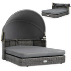 Wicker Dog House with Adjustable Canopy & Cushions
