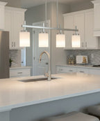 31"W 4-Light Kitchen Island Light Fixture Brushed Nickel Finish Frosted Glass Shade