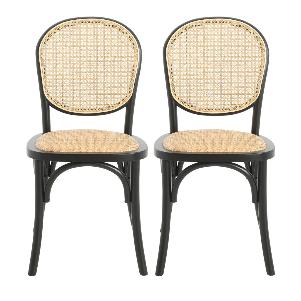Vintage Style Dining Chairs Set of 2 with Birch Wood Frame and Rattan – Light Brown or Beige