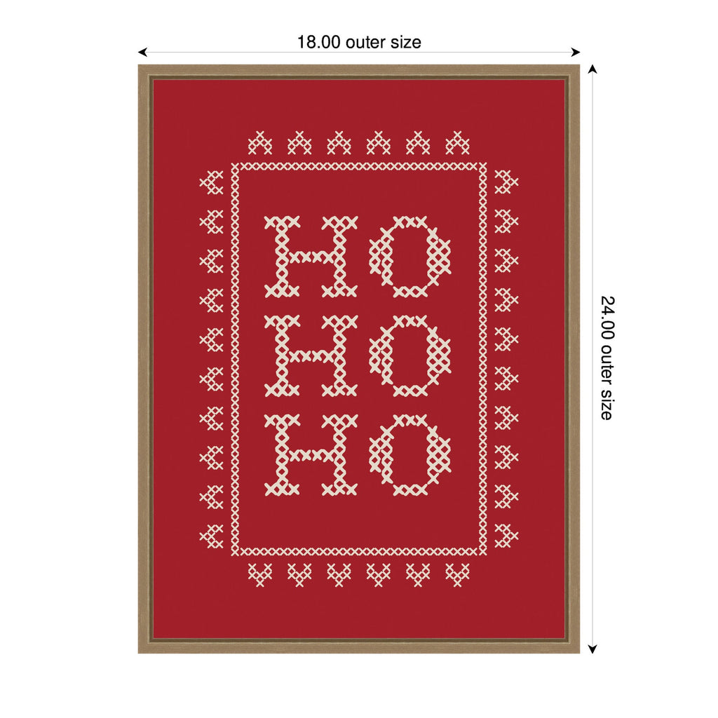 Ho Ho Ho Cross Stitch Red by Kikiandnim Framed Canvas Wall Art Print