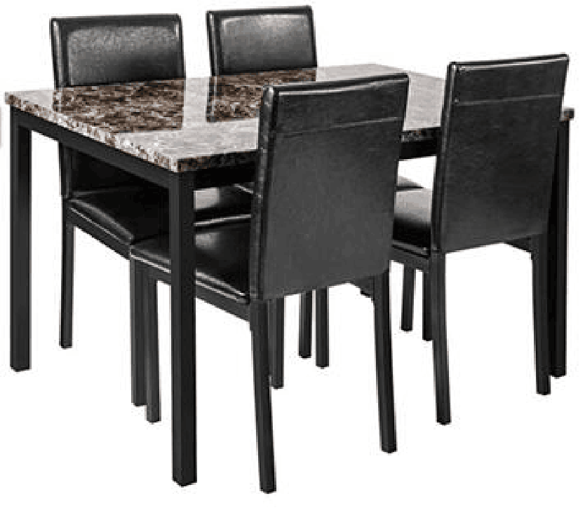 5 Piece Metal Dinette Set with Faux Marble Top - Black