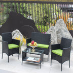 4 PC Rattan Patio Furniture Set Outdoor Cushioned Wicker Sofa Green Cushion