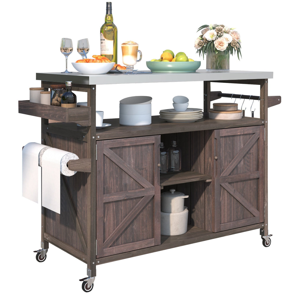 K&K Outdoor Kitchen Island, Rolling Bar Cart & Storage Cabinet
