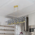 39" Contemporary Crystal and Black-Gold Pendant Chandelier