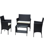 4 PC Rattan Patio Furniture Set Outdoor Cushioned Wicker Sofa