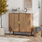 Buffet Cabinet With Line Groove Design, Sideboard Buffet Cabinet With Storage, Multifunctional Accent Cabinet For Living Room, Entryway, Hallway, Office, Kitchen - Brown