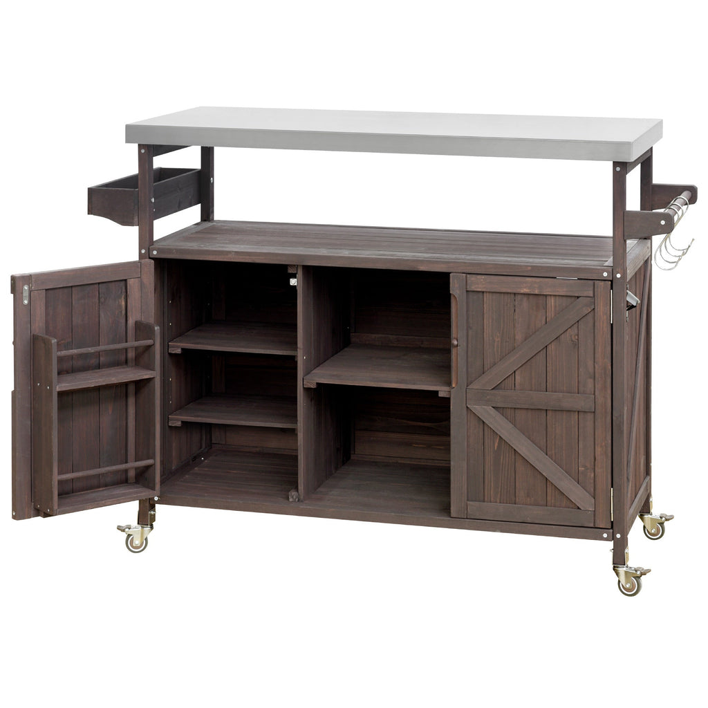 K&K Outdoor Kitchen Island, Rolling Bar Cart & Storage Cabinet