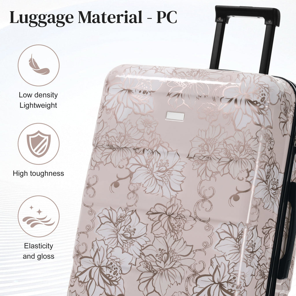 PC+ABS Hardside Luggage Set with Digital Lock - Pink Flower Print