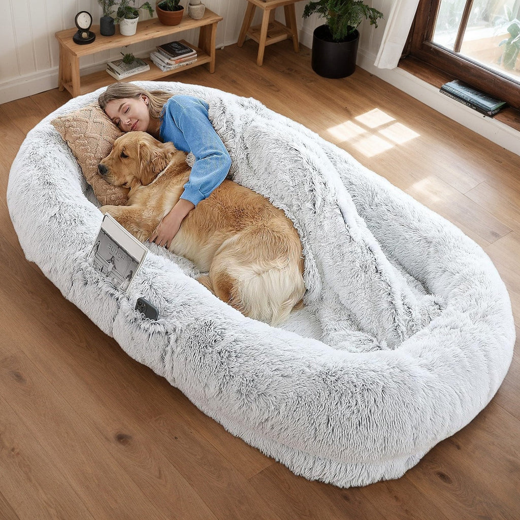Orthopedic Human Dog Bed with Washable Faux Fur Cover - Grey