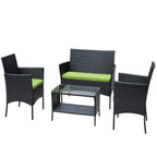 4 PC Rattan Patio Furniture Set Outdoor Cushioned Wicker Sofa Green Cushion
