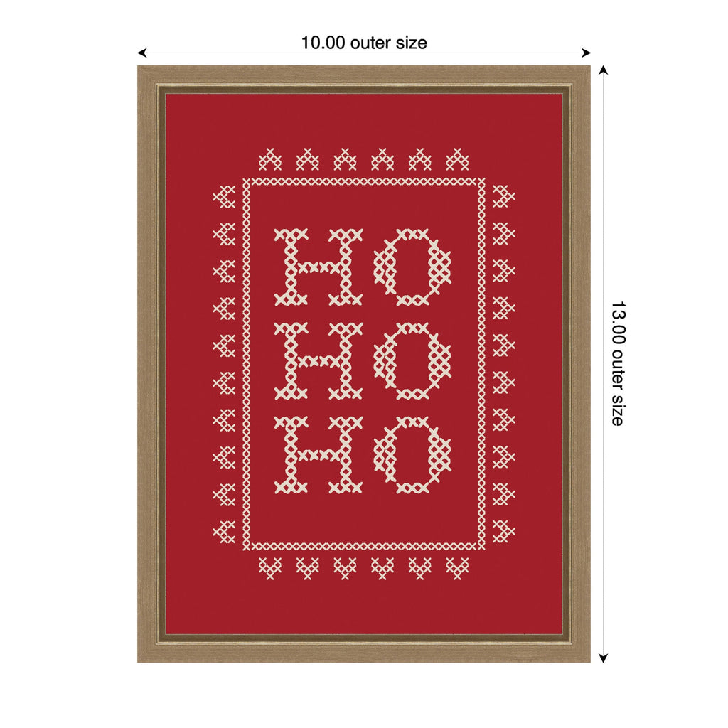 Ho Ho Ho Cross Stitch Red by Kikiandnim Framed Canvas Wall Art Print