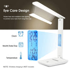 Modern Business Led Office Desk Lamp Touch Dimmable Foldable With Calendar Temperature Alarm Clock table Reading Light Decorative Table Lamp Cute Study Lamps for Bedroom Décor