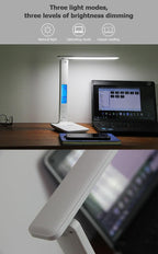 Modern Business Led Office Desk Lamp Touch Dimmable Foldable With Calendar Temperature Alarm Clock table Reading Light Decorative Table Lamp Cute Study Lamps for Bedroom Décor