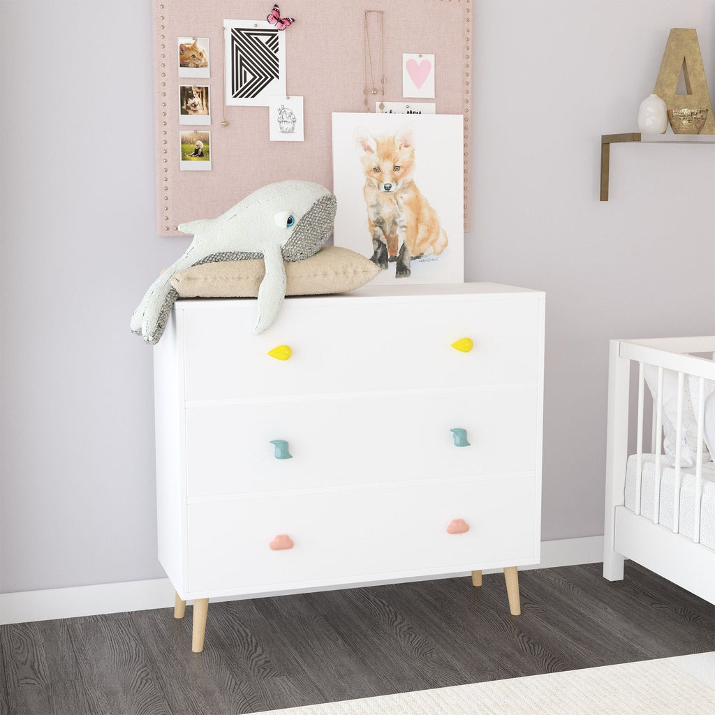 3 Drawer Dresser Storage Cabinet with Anti-Tip Safety - White or Green
