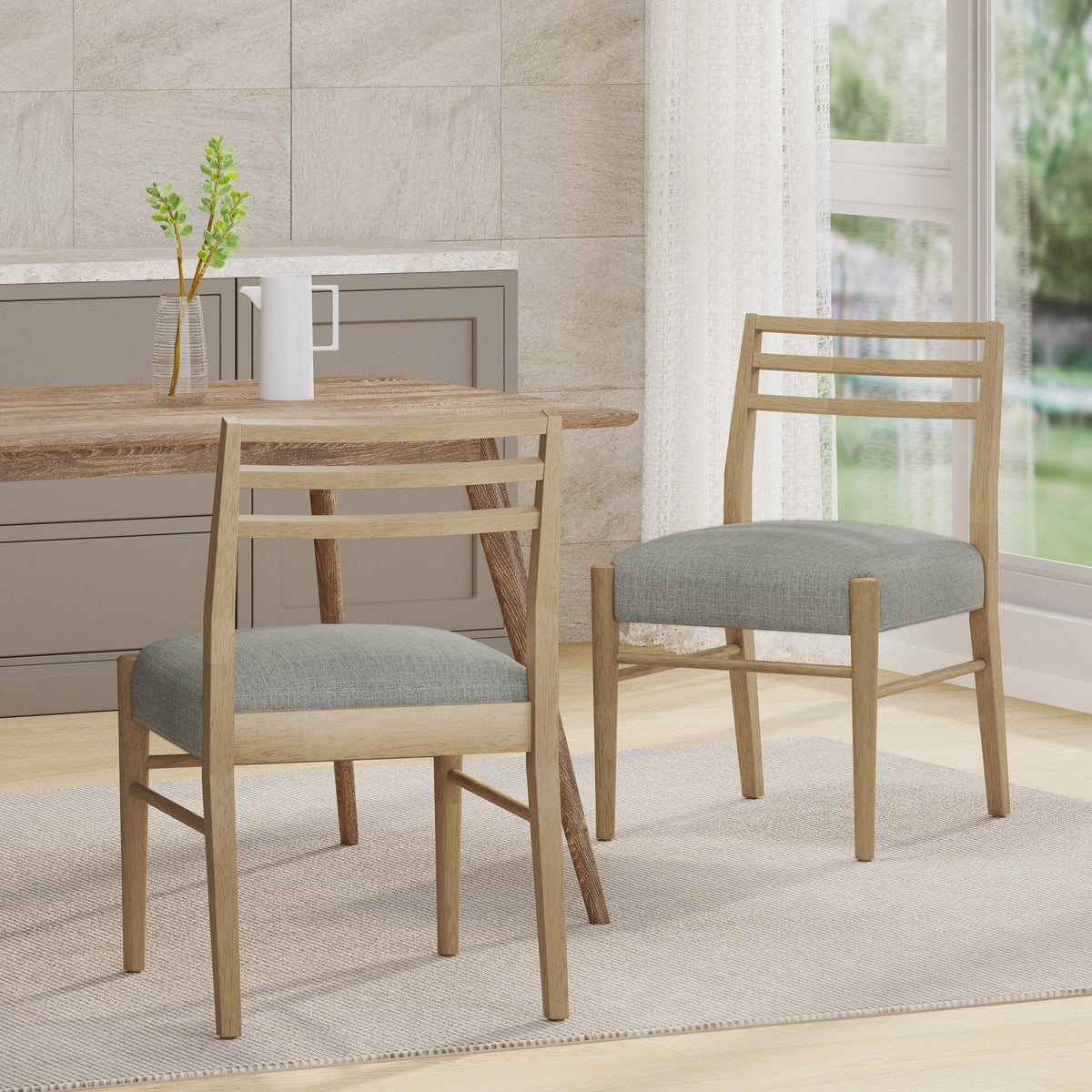 Pinnacle Dining Chair Set of 2 with Upholstered Seat - Beige or Grey
