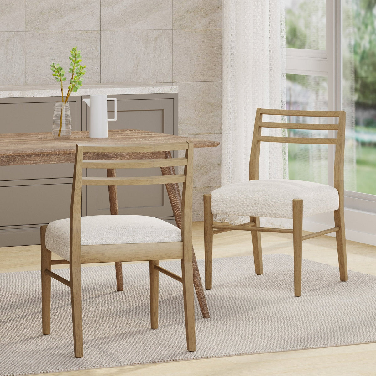 Pinnacle Dining Chair Set of 2 with Upholstered Seat - Beige or Grey